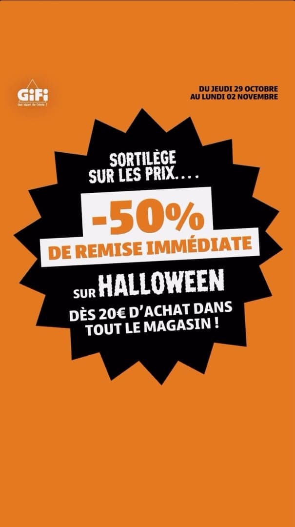 Halloween : -50% de remise immédiate dès 20€ chez Gifi